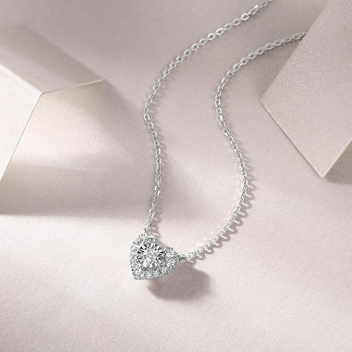 Sterling Silver Heart Cut Lab Grown Diamond Halo Pendant Necklace, Chain Included,ideal gift for anniversaries, birthdays, or any milestone celebration.