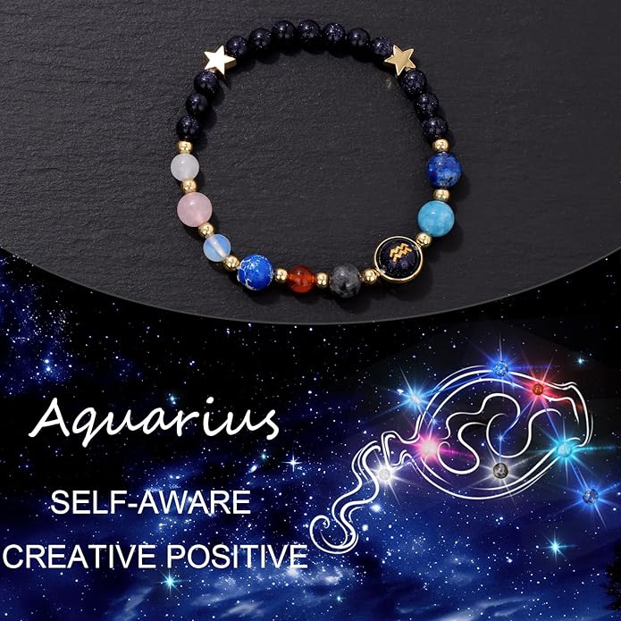 Zodiac Bracelets for Women Men,12 Constellations Healing Crystal Stone Beads Bracelet Birthday Zodiac Gifts Horoscope Spiritual Jewelry Bracelet Gifts