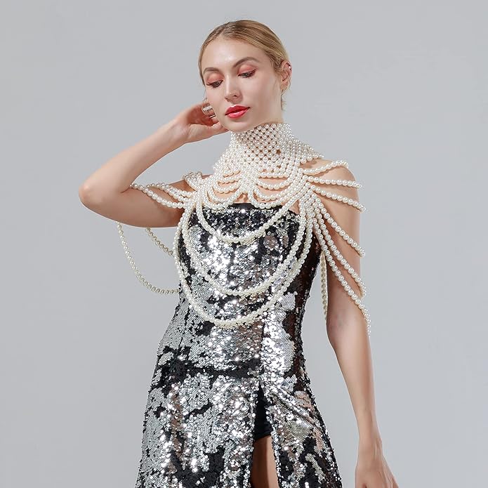 CCbodily Pearl Body Chain Bra - Fashion Shoulder Necklaces Bra Chain Body Jewelry