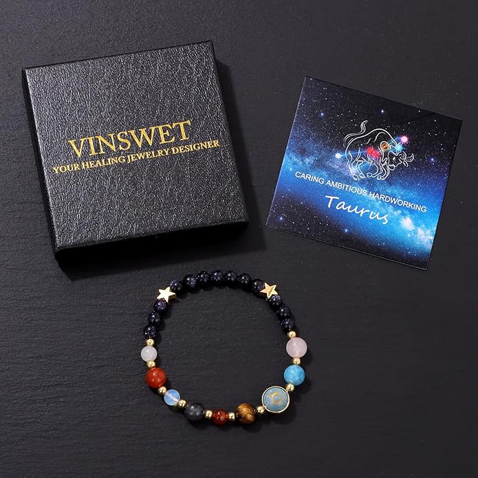 Zodiac Bracelets for Women Men,12 Constellations Healing Crystal Stone Beads Bracelet Birthday Zodiac Gifts Horoscope Spiritual Jewelry Bracelet Gifts