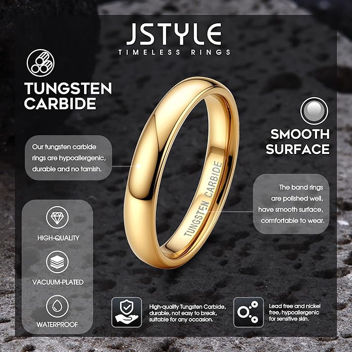 Jstyle 2mm 4mm 6mm 8mm Tungsten Rings for Men Women Hypoallergenic Wedding Band Rings Gold/Silver Domed High Polish Comfort Fit Size 6-12 Not Tarnished