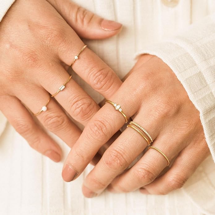 TOBENY Stackable Silver Gold Rings for Women Non Tarnish 14K Gold Plated Cubic Zirconia Ring Set Trendy Dainty Engagement Wedding Bands Thumb Rings Stacking Promise Statement Rings Jewelry Size 6-10