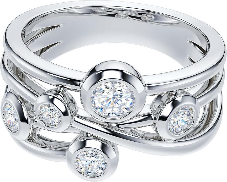 THELANDA Genuine Moissanite or Simulated Diamond Bubble Cocktail Split Interlaced Vine Shank Fashion Anniversary Promise Ring Wedding Band