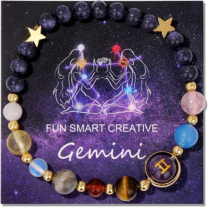 Zodiac Bracelets for Women Men,12 Constellations Healing Crystal Stone Beads Bracelet Birthday Zodiac Gifts Horoscope Spiritual Jewelry Bracelet Gifts