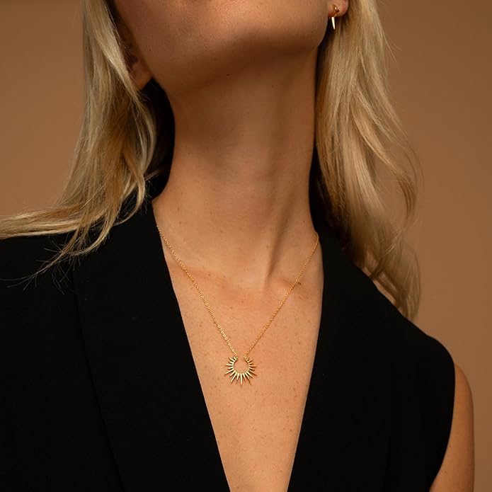 Lariat Gold Necklaces for Women - Dainty Gold Necklace Trendy 14K Gold Plated Hypoallergenic Layered Long Y-Shape Sunburst CZ T-Bar Pendant Drop Chain Necklace Set for Women Non Tarinsh Jewelry Gift