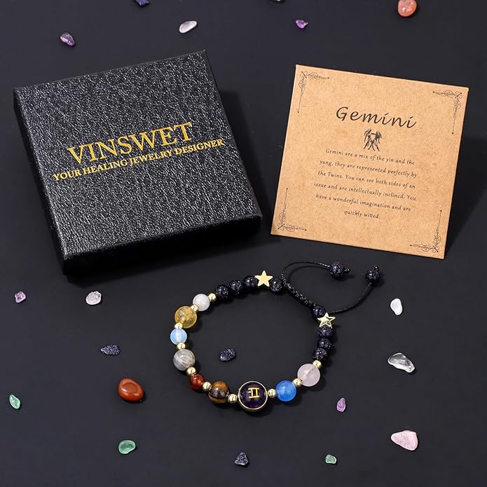 Zodiac Bracelets for Women Men,12 Constellations Healing Crystal Stone Beads Bracelet Birthday Zodiac Gifts Horoscope Spiritual Jewelry Bracelet Gifts