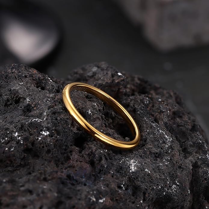Jstyle 2mm 4mm 6mm 8mm Tungsten Rings for Men Women Hypoallergenic Wedding Band Rings Gold/Silver Domed High Polish Comfort Fit Size 6-12 Not Tarnished