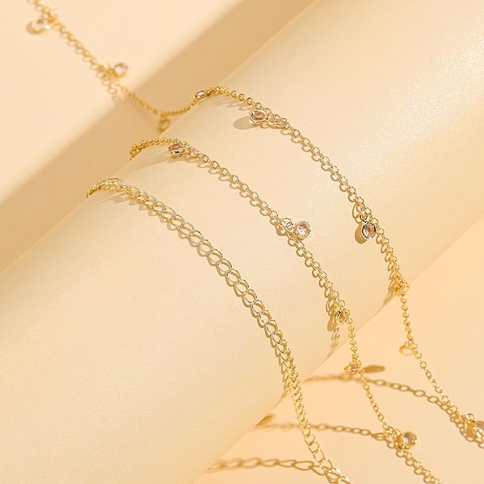 Turandoss 1-3PCS 18K Gold Plated Waist Chains for Women - Gold Layered Belly Body Chain for The Waist Adjustable Multilayer Sexy Bikini Waist Chain for Women Dainty Beach Waist Jewelry for Women