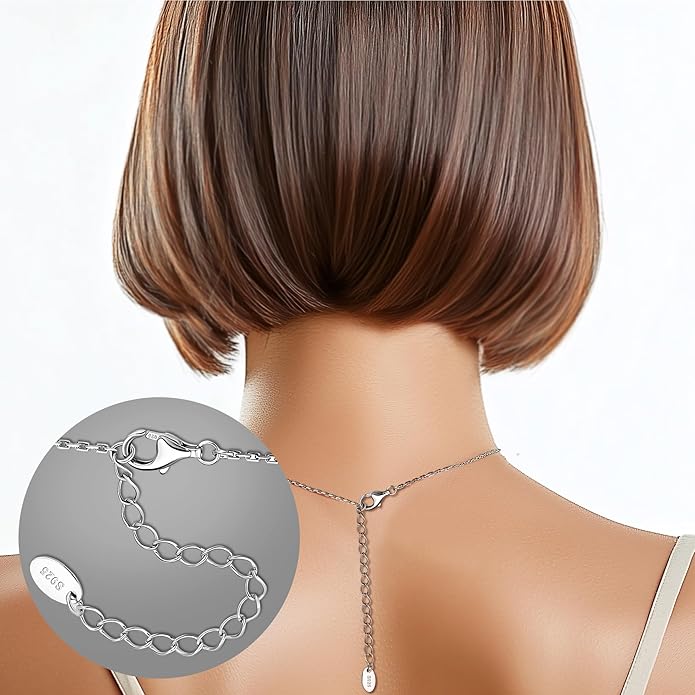 Sterling Silver Moissanite Pendant Necklace, 0.3 CT Center Stone, Curved Design with Crystal Accents