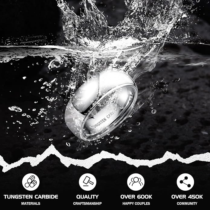 Jstyle 2mm 4mm 6mm 8mm Tungsten Rings for Men Women Hypoallergenic Wedding Band Rings Gold/Silver Domed High Polish Comfort Fit Size 6-12 Not Tarnished