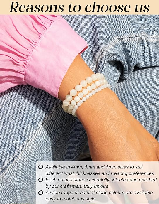 Handmade Natural Stone Beaded Stretch Bracelets,Healing Crystals Protection Bracelet,Spiritual Jewelry Gifts for Women & Men,Replacement Beads Included