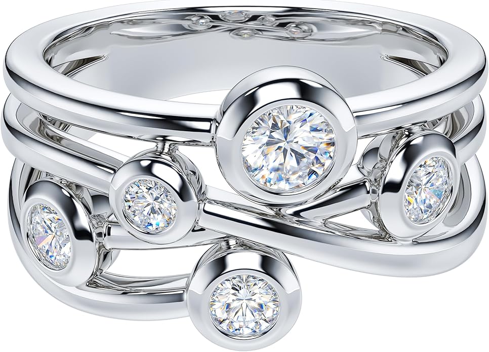 THELANDA Genuine Moissanite or Simulated Diamond Bubble Cocktail Split Interlaced Vine Shank Fashion Anniversary Promise Ring Wedding Band