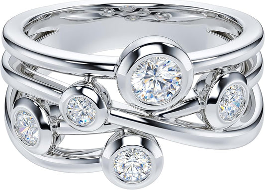 THELANDA Genuine Moissanite or Simulated Diamond Bubble Cocktail Split Interlaced Vine Shank Fashion Anniversary Promise Ring Wedding Band