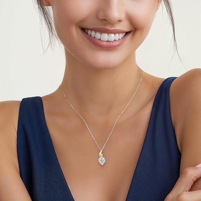 Moissanite Heart Pendant Necklaces for Women，925 Sterling Silver Gold Plating Necklace with Birthstone，Ideal Anniversary Present or Birthday Christmas Valentine Engagements Mothers Day Jewelry Gifts for Mom Wife Her Girlfriend