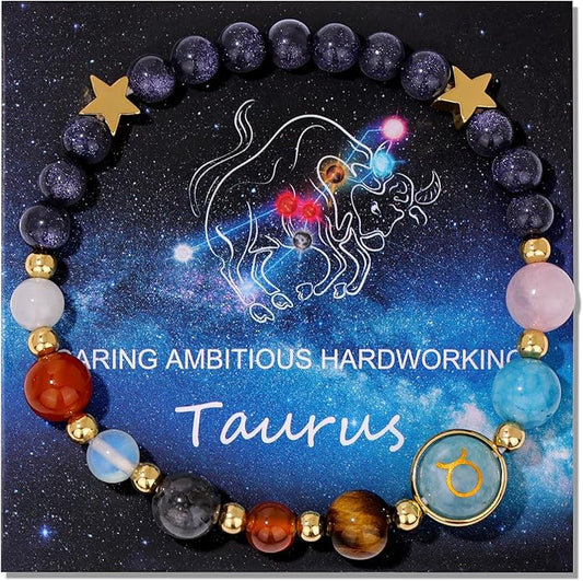 Zodiac Bracelets for Women Men,12 Constellations Healing Crystal Stone Beads Bracelet Birthday Zodiac Gifts Horoscope Spiritual Jewelry Bracelet Gifts