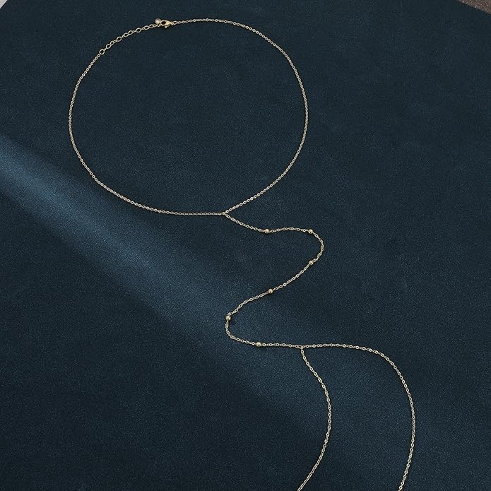 BERISO 14K Gold Plated Body Chain for Women - Sexy Waist Beads Chain, Adjustable Beach Body Jewelry, Elegant Bikini Belly Chain, Boho Festival Layered Body Jewelry (26.5-33 Inch)