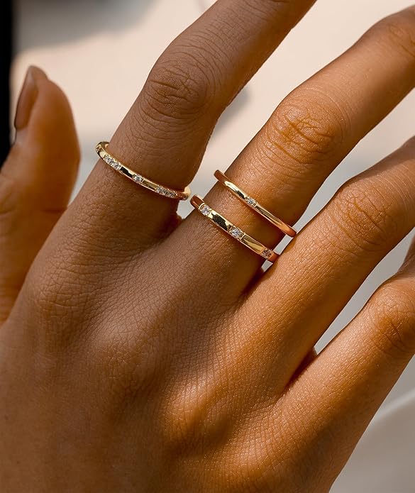 WFYOU Gold Rings for Women that Don't Tarnish Cubic Zirconia Ring Stackable Rings for Women Dainty 14K Gold Plated Rings Set Wedding Bands for Women Gold Jewelry Ring Size 6 7 8 9 10