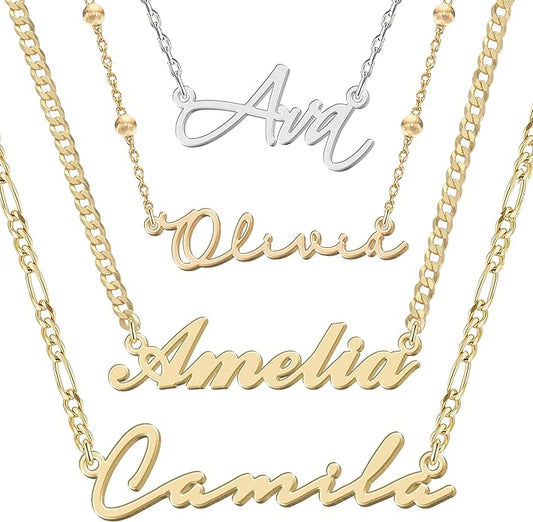 Personalized Name Necklace | Sterling Silver/Stainless Steel | 14 Fonts, 4 Colors, 5 Chains | Tarnish-Free, Handmade Gift for Women: Mom, Daughter, Sister | Ideal for Birthday, Mother's Day,Christmas