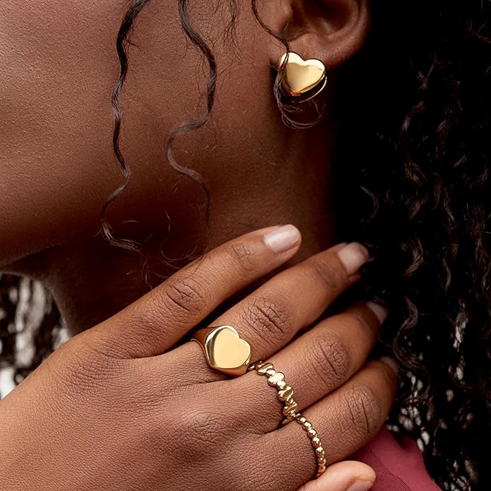 Hey Harper Gold Ring for Women - Gold Plated Stacking Waterproof & Sweatproof Jewerly Ring - Everday Non Tarnish Cute Fashion Circle Rings