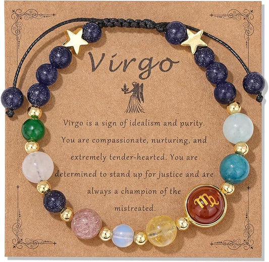 Zodiac Bracelets for Women Men,12 Constellations Healing Crystal Stone Beads Bracelet Birthday Zodiac Gifts Horoscope Spiritual Jewelry Bracelet Gifts