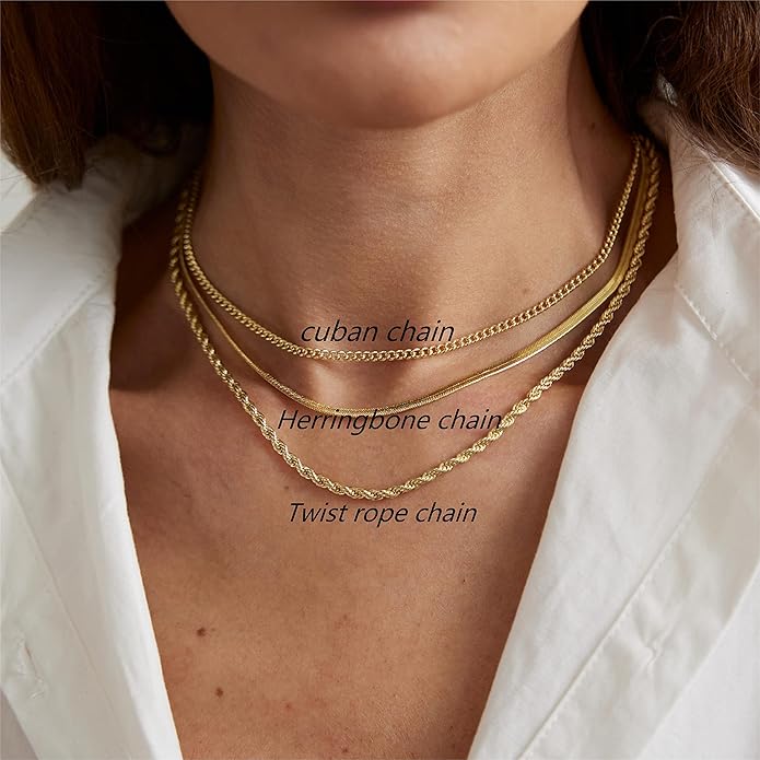 ASCOMY Layered Necklaces for Women Dainty Gold Necklace 14K Gold Plated Herringbone Necklace for Women Pearl Cross Necklace Paperclip Cuban Figaro Rope Satellite Chain Gold Choker Trendy Jewelry Gift