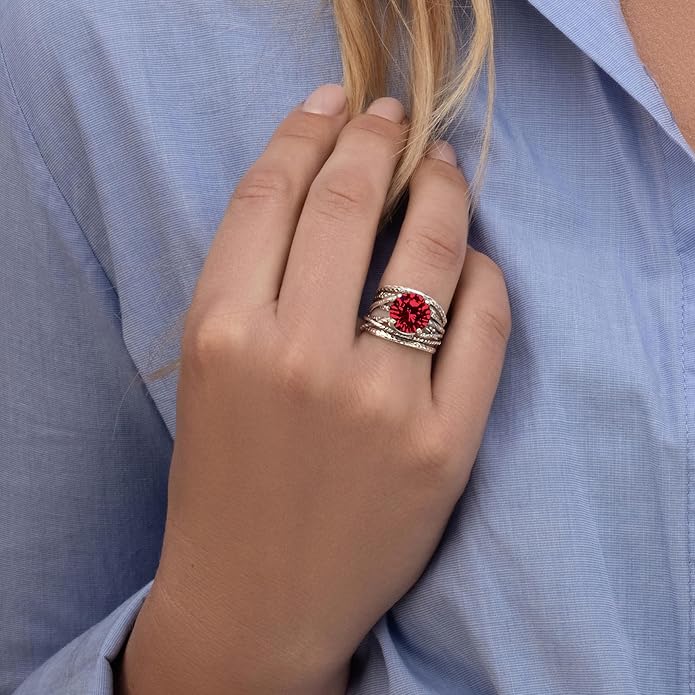 JEAN RACHEL JEWELRY 925 Sterling Silver Ring - Wrap Vintage Design with Prong Set Round Cubic Zirconia - Hypoallergenic, Lead & Nickel Free - Artisan Handcrafted Statement Rings for Women