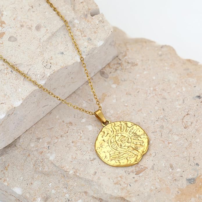 Charm Necklace for Women Gold Evil Eye Sun Moon Flower Coin Pendant Necklace Dainty Paperclip Chain Vintage Luck Amulet Choker Necklaces Celestial Jewelry Gift