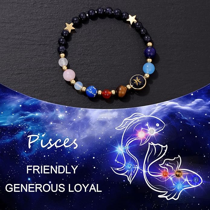 Zodiac Bracelets for Women Men,12 Constellations Healing Crystal Stone Beads Bracelet Birthday Zodiac Gifts Horoscope Spiritual Jewelry Bracelet Gifts