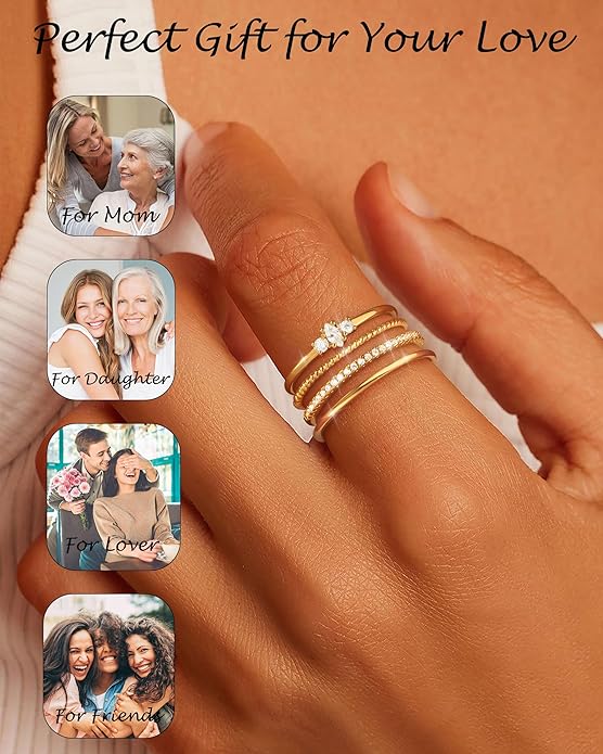 TOBENY Stackable Silver Gold Rings for Women Non Tarnish 14K Gold Plated Cubic Zirconia Ring Set Trendy Dainty Engagement Wedding Bands Thumb Rings Stacking Promise Statement Rings Jewelry Size 6-10