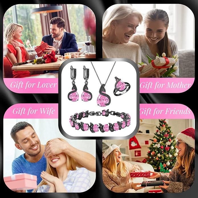 GZWHD Jewelry Set for Women Water Drop Cubic Zirconia Artificial Crystal Earrings Pendant Necklace Open Ring Tennis Bracelet Wedding Anniversary Birthday Engagement Gift for Bridesmaid Wife Girlfriend Friend