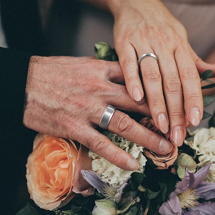 Greenpod 4MM 6MM 8MM Tungsten Carbide Engagement Ring Brushed Beveled Edge Polished Silver Wedding Band for Men Women Engraved I Love You Always & Forever Size 4-15