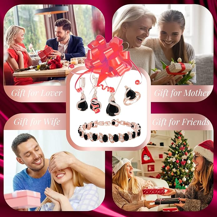 GZWHD Jewelry Set for Women Water Drop Cubic Zirconia Artificial Crystal Earrings Pendant Necklace Open Ring Tennis Bracelet Wedding Anniversary Birthday Engagement Gift for Bridesmaid Wife Girlfriend Friend