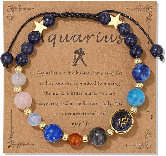 Zodiac Bracelets for Women Men,12 Constellations Healing Crystal Stone Beads Bracelet Birthday Zodiac Gifts Horoscope Spiritual Jewelry Bracelet Gifts