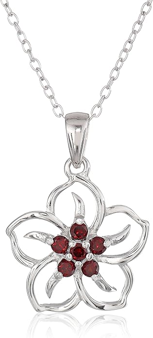 Amazon Essentials Genuine or Created Gemstone Birthstone Flower Pendant Necklace with Chain in Sterling Silver, 18" (previously Amazon Collection)