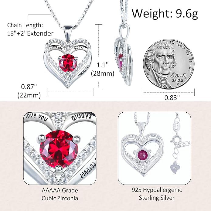 Entwined Souls Necklace - Sterling Silver Double Heart Pendant | Engraved 'I Love You Always and Forever' | Gift for Couples, Anniversary, Wedding