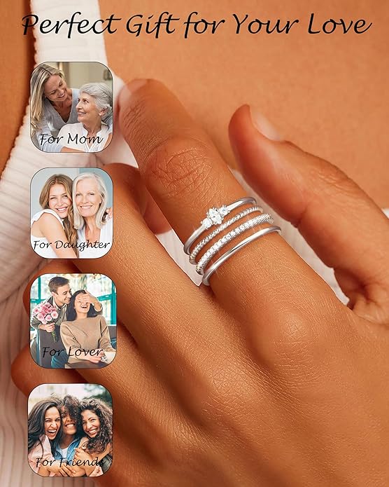 TOBENY Stackable Silver Gold Rings for Women Non Tarnish 14K Gold Plated Cubic Zirconia Ring Set Trendy Dainty Engagement Wedding Bands Thumb Rings Stacking Promise Statement Rings Jewelry Size 6-10