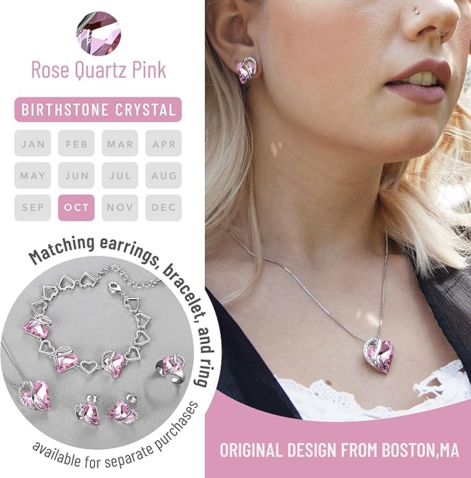 Necklaces for Women, Infinity Love Birthstone Heart Crystal Pendant, Birthday Jewelry Gifts for Her, Mom, and Wife, Silver Plated, 18 plus 2 inch Adjustable Chain