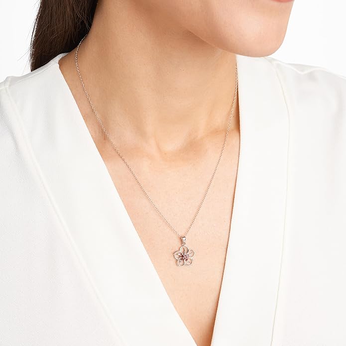 Amazon Essentials Genuine or Created Gemstone Birthstone Flower Pendant Necklace with Chain in Sterling Silver, 18" (previously Amazon Collection)