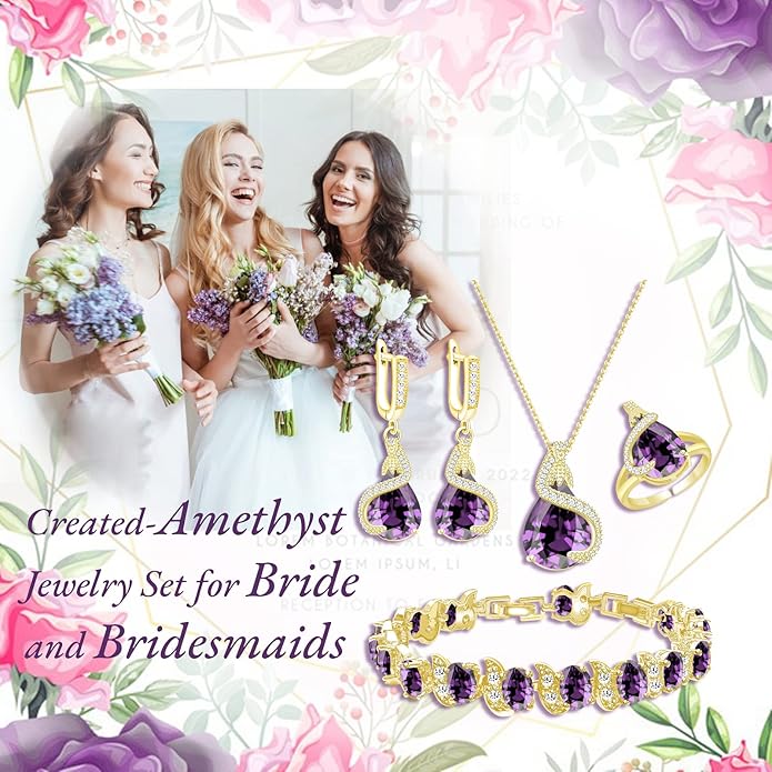 GZWHD Jewelry Set for Women Water Drop Cubic Zirconia Artificial Crystal Earrings Pendant Necklace Open Ring Tennis Bracelet Wedding Anniversary Birthday Engagement Gift for Bridesmaid Wife Girlfriend Friend