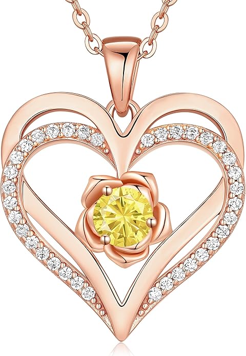 CDE S925 Silver Rose Gold Heart Birthstone Necklaces for Women，Ideal Anniversary or Birthday Jewelry Gifts for Wife Girlfriend Her