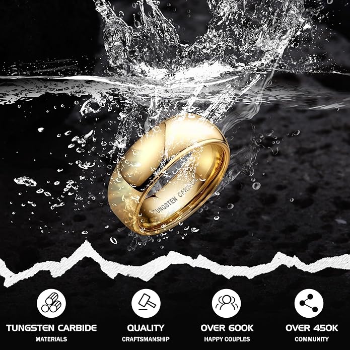 Jstyle 2mm 4mm 6mm 8mm Tungsten Rings for Men Women Hypoallergenic Wedding Band Rings Gold/Silver Domed High Polish Comfort Fit Size 6-12 Not Tarnished