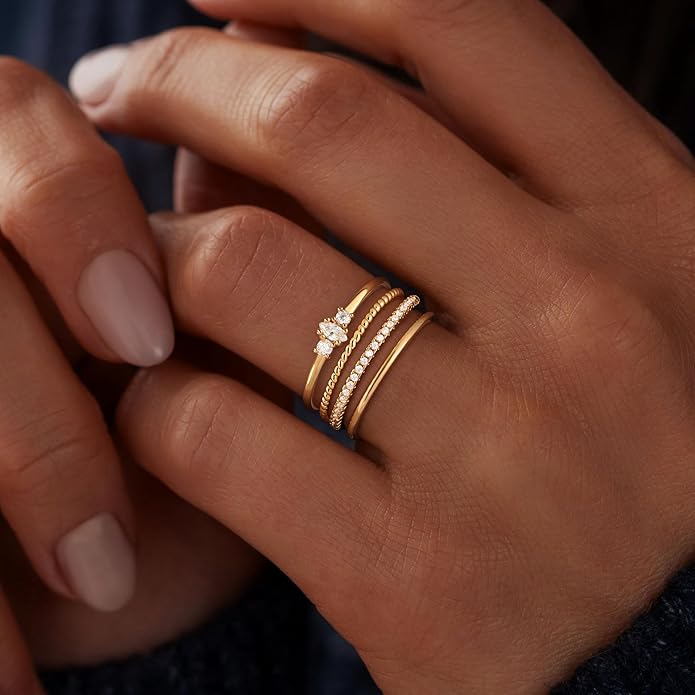 TOBENY Stackable Silver Gold Rings for Women Non Tarnish 14K Gold Plated Cubic Zirconia Ring Set Trendy Dainty Engagement Wedding Bands Thumb Rings Stacking Promise Statement Rings Jewelry Size 6-10