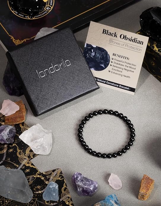 Handmade Natural Stone Beaded Stretch Bracelets,Healing Crystals Protection Bracelet,Spiritual Jewelry Gifts for Women & Men,Replacement Beads Included