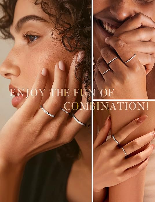 YADOCA 8Pcs 1MM 2MM Stainless Steel Rings for Women Men Minimalist Fashion Dainty Plain Thin Knuckle Stacking Midi Thumb Rings Stackable Statement Band Rings Set Silver Gold Tone Size 4-12