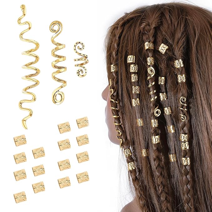 FRDTLUTHW 18Pcs Hair Accessories Loc Hair Jewelry for Women Braids, Dreadlock Beads Metal Hair Clips Decoration Gold(Multiple Styles)-style4