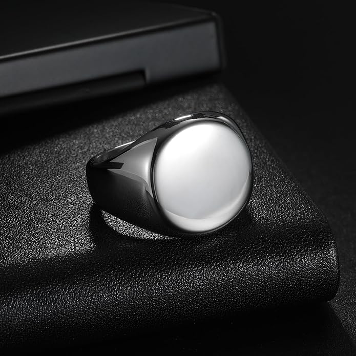 Mens Signet Rings Stainless Steel Pinky Ring for Men Women Silver/Black/Gold Square Cool Finger Ring, Gift for Dad Husband