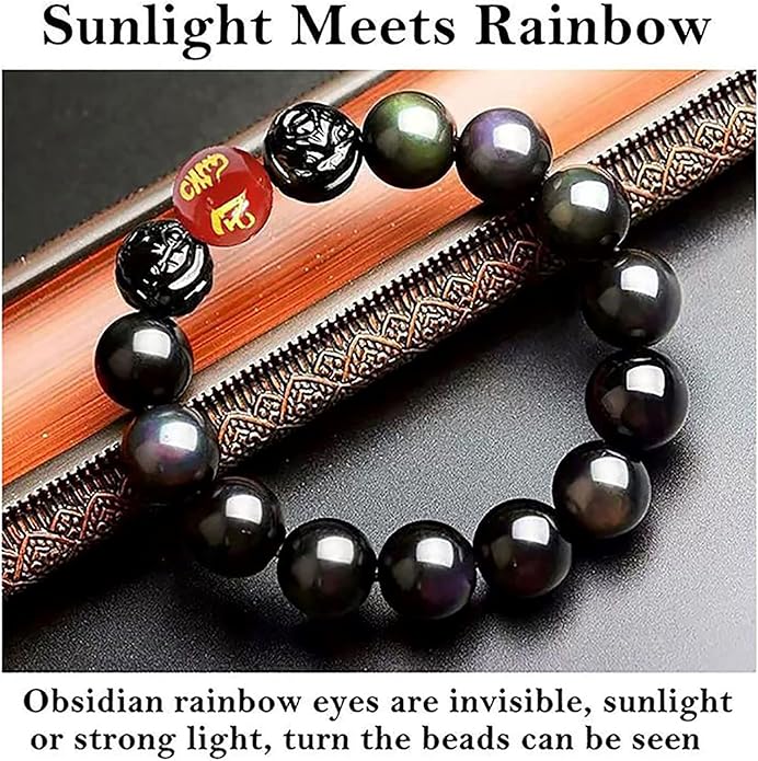 Black Obsidian Bracelet,Feng Shui Black Obsidian Wealth Bracelet for Women Men Couples Handmade Stretch Obsidian Bracelet Bangle with Carved Pixiu Tiger Eye Stone Attract Wealth Money and Good Luck