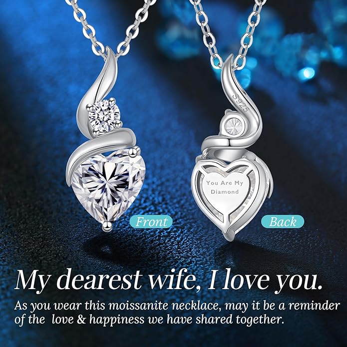Moissanite Heart Pendant Necklaces for Women，925 Sterling Silver Gold Plating Necklace with Birthstone，Ideal Anniversary Present or Birthday Christmas Valentine Engagements Mothers Day Jewelry Gifts for Mom Wife Her Girlfriend