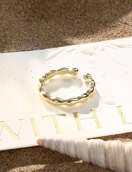 FIASASO 14K Gold Filled Toe Rings for Women Non Tarnish 14K Gold Filled Toe Ring Adjustable Band Opal Dainty Toe Ring Summer Beach Open Toe Rings Foot Jewelry