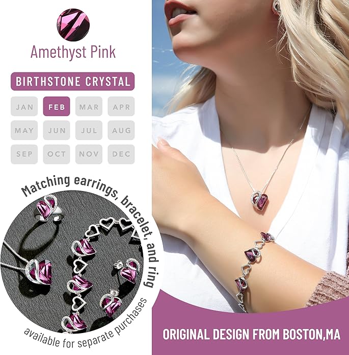 Necklaces for Women, Infinity Love Birthstone Heart Crystal Pendant, Birthday Jewelry Gifts for Her, Mom, and Wife, Silver Plated, 18 plus 2 inch Adjustable Chain